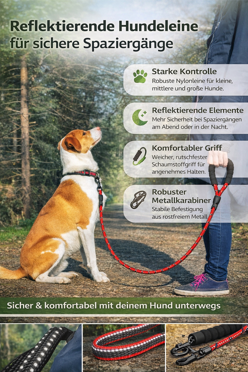 Sicherheits-Hundeleine mit Reflektor – Robuste Nylonleine für Hunde